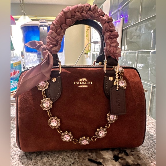 Coach Suede Mini Rowan Satchel with Pink Silk Scarf - Picture 2 of 6